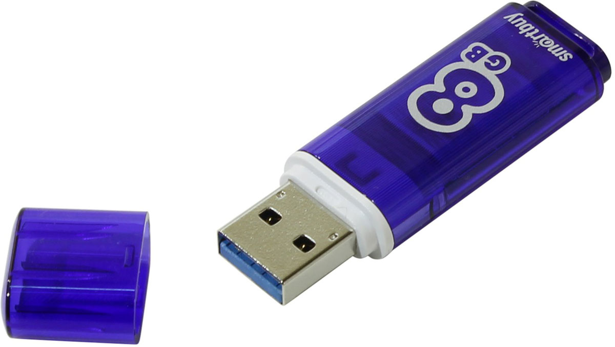 SmartBuy Glossy Series 3.0 8GB, Dark Blue USB-накопительSB8GBGS-DB SmartBuy Glossy Series 3.0 8GB, Dark Blue USB-накопительSB8GBGS-DBКомпактный и производительный USB-флеш накопитель SmartBuy Glossy Series 3.0. Он дает возможность быстро передавать большой объем данных, таких как документы, фотографии, аудио- и видеофайлы и даже фильмы. Высокая скорость, большой объем и надежность позволяют использовать устройство накопитель как временное, так и постоянное хранилище информации. Корпус USB-накопителя сделан из прозрачного пластика. Устройство оборудовано специальной системой для крепления колпачка - с помощью скобки он фиксируется между двумя выступающими пластинками на устройстве. Это очень удобно и минимизирует вероятность потери защитного колпачка. За эту же скобку устройство можно прикрепить к шнурку, чтобы накопитель всегда был под рукой.