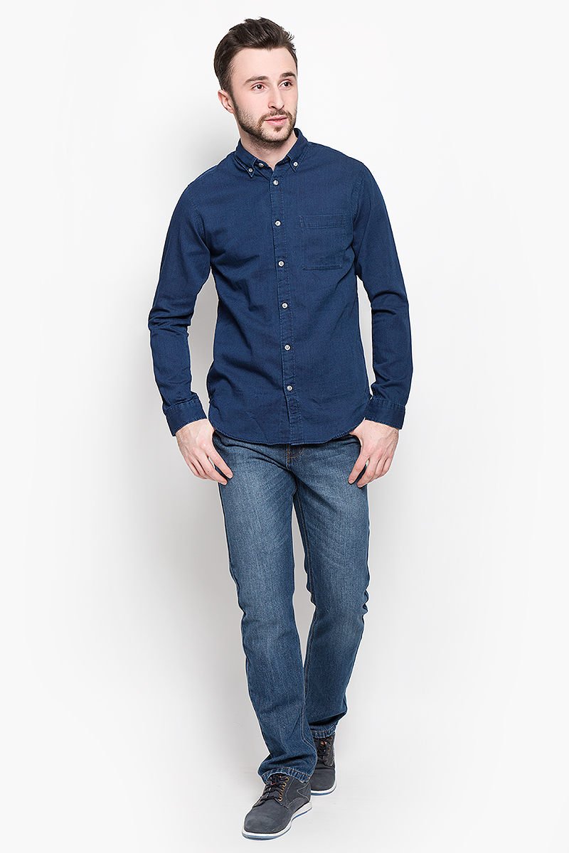 Рубашка мужская Selected Homme, цвет: темно-синий. 16048999. Размер S (44)16048999_Evening Blue Рубашка мужская Selected Homme, цвет: темно-синий. 16048999. Размер S (44)16048999_Evening BlueСтильная мужская рубашка Selected Homme изготовлена из высококачественного хлопка.Рубашка с отложным воротником и длинными рукавами застегивается на пуговицы по всей длине. На манжетах и воротнике предусмотрены застежки-пуговицы. Спереди расположен один накладной карман.