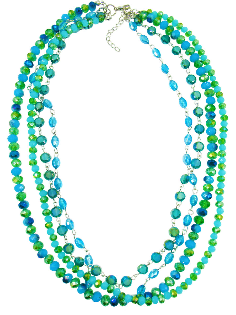 Колье Taya, цвет: бирюзовый, зеленый. T-B-10133-NECK-ML.BLUE