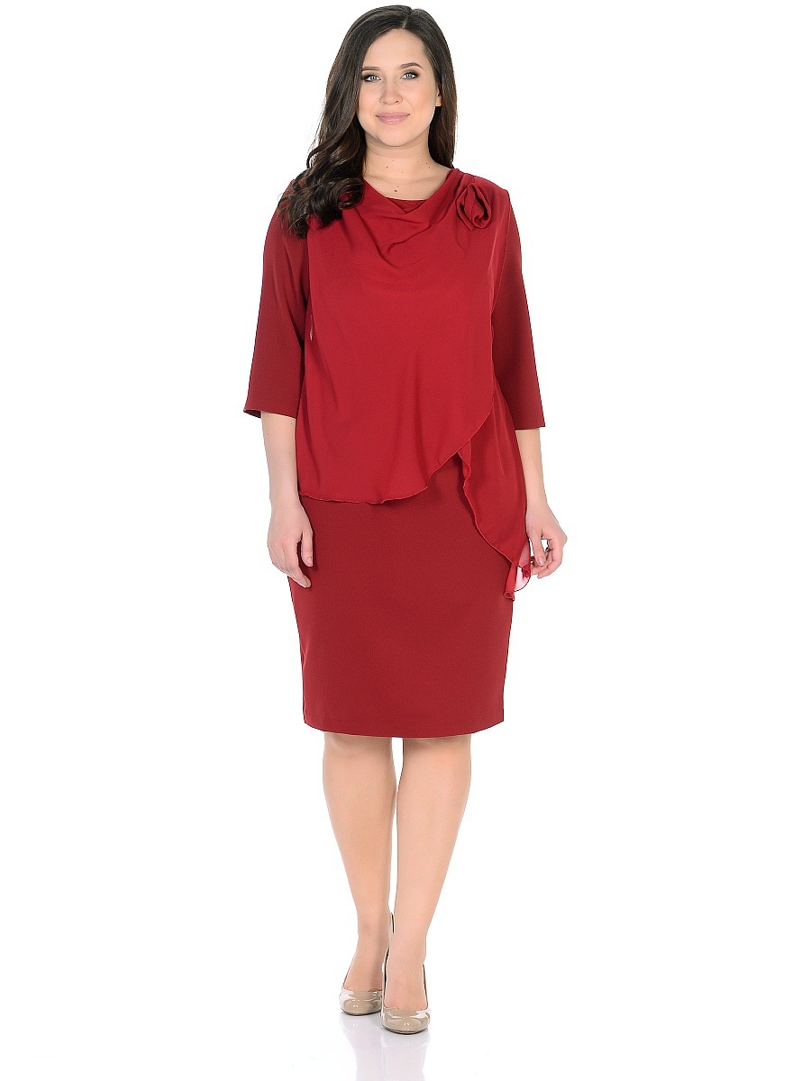 Платье Milana Style, цвет: бордовый. 91673. Размер L (48)91673 Платье Milana Style, цвет: бордовый. 91673. Размер L (48)91673Платье Milana Style выполнено из 100% полиэстера. Платье-миди с круглым вырезом горловины и рукавами длинной 3/4 застегивается на потайную застежку-молнию расположенную в среднем шве спинки. На спинке расположен набольшой разрез. Перед модели оформлен оригинальной драпировкой и текстильным цветком.