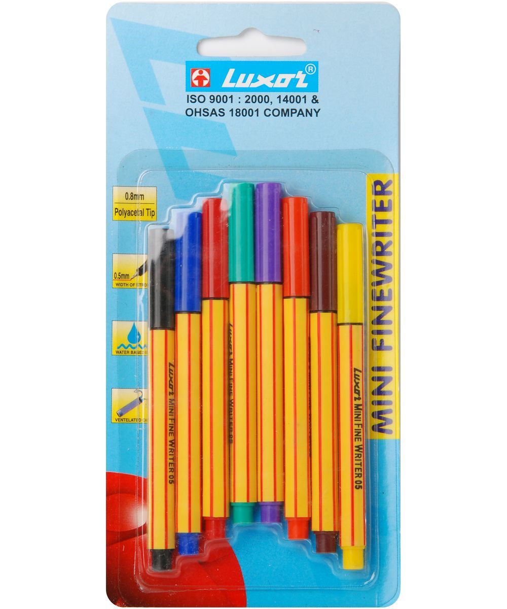 Luxor Набор капиллярных ручек Finliner Mini 8 шт7150/8BC Luxor Набор капиллярных ручек Finliner Mini 8 шт7150/8BCНабор капиллярных ручек Luxor Finliner Mini идеально подходит для особо легкого и мягкого письма, рисования и черчения. Металлическое обжатие наконечника дает возможность работать с линейками и трафаретами. Высокое качество износостойкого пишущего наконечника и большой запас чернил значительно увеличивают срок службы ручки. Цвет колпачка соответствует цвету чернил. Толщина линии 0,5 мм