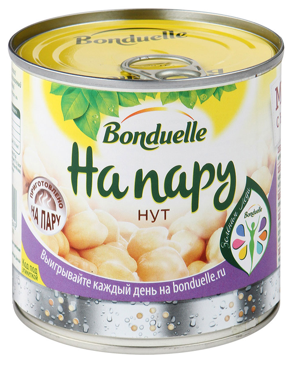 Bonduelle нут На пару, 310 г5499 Bonduelle нут На пару, 310 г5499Нут Bonduelle На пару - это полностью готовый к употреблению продукт, который способен украсить и дополнить различные блюда разных кухонь мира.Турецкий горох обладает насыщенным вкусом и приятной структурой. Продукт подойдет в качестве дополнения к гарнирам, салатам, овощным коктейлям. Отсутствие необходимости в самостоятельном приготовлении позволит значительно сэкономить время.Упаковка в виде железной банки с удобным кольцом для открывания сохраняет все оригинальные качества продукта, обеспечивает удобное и надежное хранение.Уважаемые клиенты! Обращаем ваше внимание, что полный перечень состава продукта представлен на дополнительном изображении.