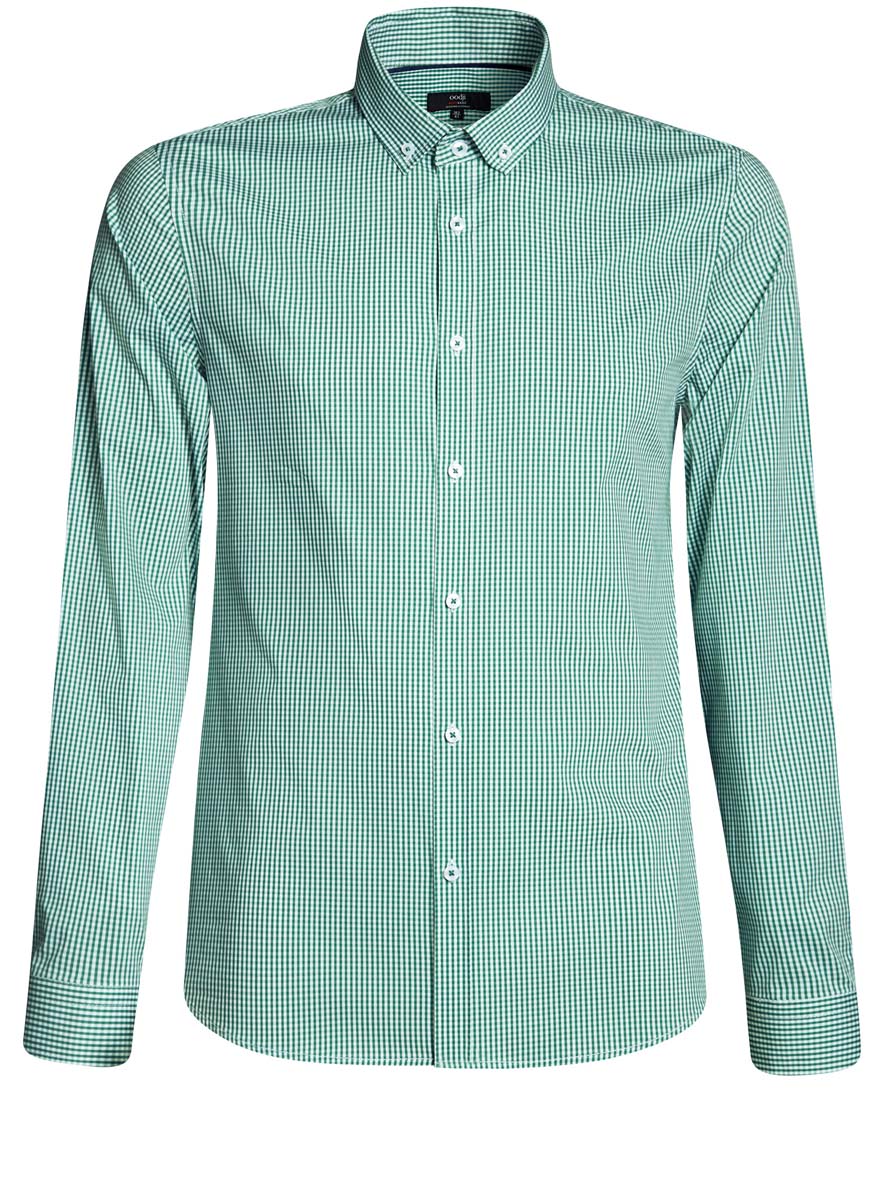 Рубашка мужская oodji Basic, цвет: зеленый, белый. 3B140003M/39767N/6210C. Размер 42-182 (52-182)