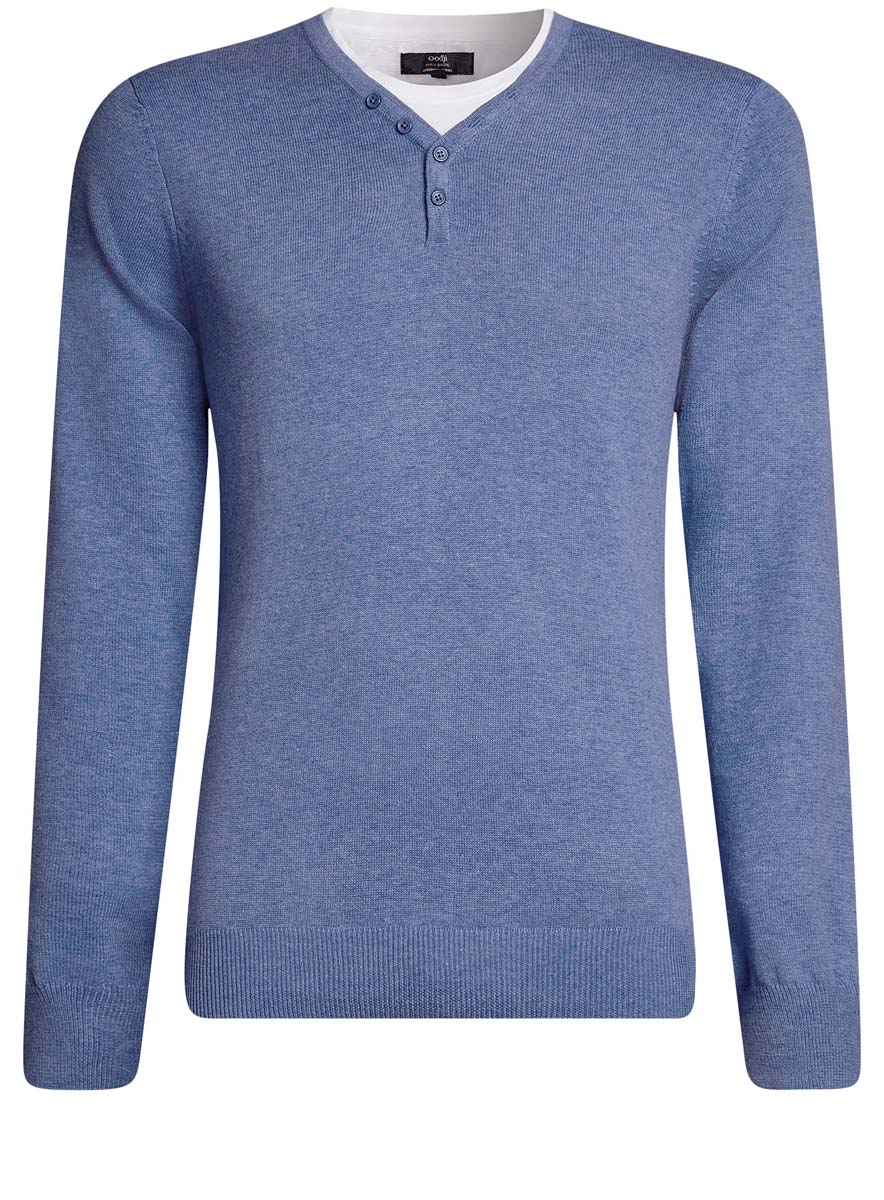 Пуловер мужской oodji Basic, цвет: светло-синий, белый. 4B212006M/39245N/7410B. Размер M (50)