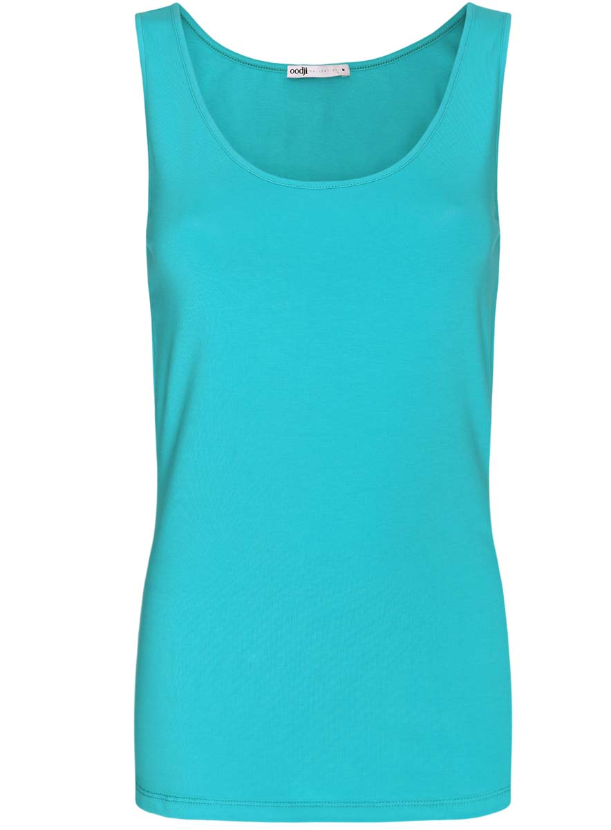 Майка женская oodji Collection, цвет: бирюзовый. 24315001B/46147/7300N. Размер S (44)24315001B/46147/7300N Майка женская oodji Collection, цвет: бирюзовый. 24315001B/46147/7300N. Размер S (44)24315001B/46147/7300NМайка oodji Collection выполнена из хлопка с добавлением эластана, который обладает свойством эластичности. Модель без рукавов и круглым вырезом горловины дополнена прострочкой.