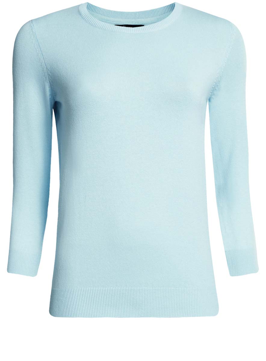 Джемпер женский oodji Ultra, цвет: голубой. 63812567B/45576/7000N. Размер XXS (40)63812567B/45576/7000N Джемпер женский oodji Ultra, цвет: голубой. 63812567B/45576/7000N. Размер XXS (40)63812567B/45576/7000NУютный женский джемпер с круглым вырезом горловины и рукавами 3/4 выполнен из хлопкового материала.