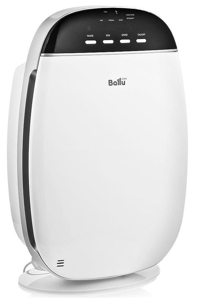 Ballu AP-150 очиститель воздухаНС-1073560 Ballu AP-150 очиститель воздухаНС-1073560В очистителе воздуха Ballu AP-150 предусмотрены все функции и технологии, необходимые для эффективной и качественной очистки воздуха в помещении. 5 ступеней очистки воздуха, 4 скорости работы вентилятора, ионизатор воздуха (отключаемый), 8-часовой таймер на отключение прибора, индикаторы температуры в помещении и уровня чистоты воздуха. Для своевременной замены фильтров в очистителе автоматически учитывается срок работы фильтров. Очиститель обслуживает помещение площадью до 20 квадратных метров.С помощью вентилятора воздушный поток проходит через Pre-Carbon фильтр, задерживающий относительно крупные частицы. Затем воздух проходит через HEPA-фильтр, задерживающий пыльцу, аллергены и прочие частицы размером до 0,3 мкм. Далее VOC-фильтр 2 в 1 (угольный фильтр + цеолит), абсорбирует и впитывает неприятные запахи, химические соединения, такие как CO2, формальдегид, фреон. Завершает очистку воздуха ионизатор, который генерирует необходимое количество отрицательных ионов и очищает воздух в помещении. Ионы соединяют частицы пыли между собой в более крупные кластеры, которые лучше улавливаются фильтром, что дополнительно усиливает эффект очистки.