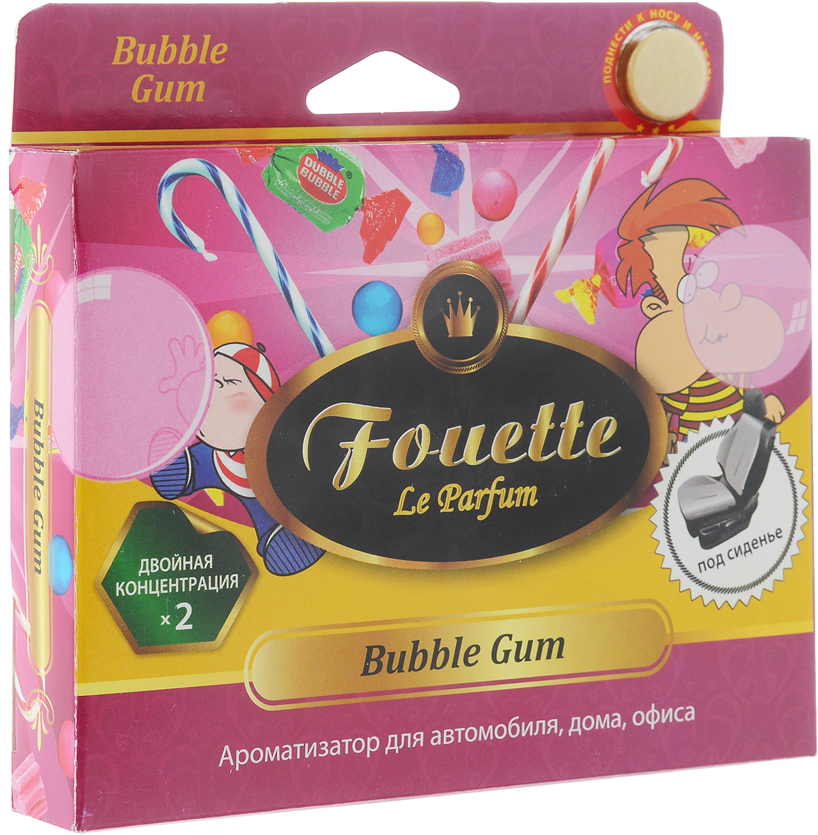 Ароматизатор для автомобиля Fouette Collection Aromatique. Bubble Gum, под сиденье, 200 гF-18 Ароматизатор для автомобиля Fouette Collection Aromatique. Bubble Gum, под сиденье, 200 гF-18Ароматизатор двойной концентрации Fouette Collection Aromatique. Bubble Gum содержит только натуральные концентраты, созданные по рецептуре французских парфюмеров. Простой дизайн и практичная основа внутреннего содержания позволяют поместить его в любом удобном для вас месте. Приятный аромат окутает вас на долгое время. Для автомобиля рекомендуется поместить ароматизатор под пассажирским сиденьем. В помещении можно использовать для ароматизации воздуха, положив изделие в шкаф, под мебель, в туалетную или ванную комнату.
