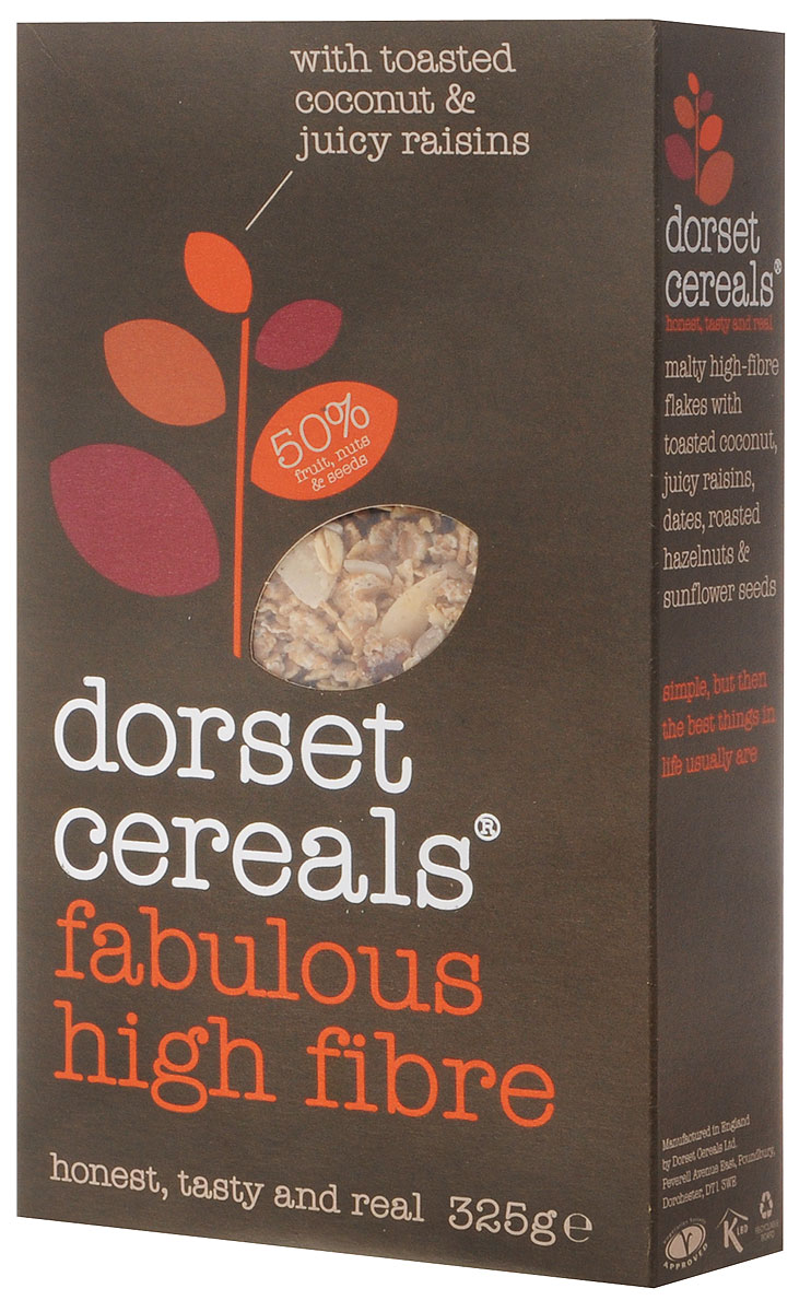 Dorset Cereals Super High Fibre мюсли, 325 гбйж003 Dorset Cereals Super High Fibre мюсли, 325 гбйж003Мюсли Dorset Cereals Super High Fibre, созданные исключительно из натуральных продуктов прекрасно подойдут к завтраку и наполнят вас силами и энергией на весь день. Добавьте к ним молоко, сок, йогурт и свежие фрукты - получится полезное лакомство. Мюсли положительно влияют на органы пищеварения и помогают укреплять сосуды.Уважаемые клиенты! Обращаем ваше внимание, что полный перечень состава продукта представлен на дополнительном изображении.