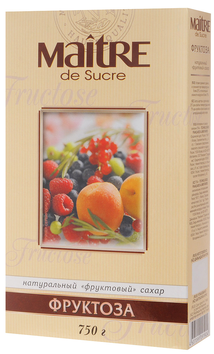 Maitre de Sucre фруктоза, 750 гнба020 Maitre de Sucre фруктоза, 750 гнба020Фруктоза Maitre de Sucre - это натуральный фруктовый сахар. Может быть использована в качестве замены сахара в диетическом питании.Не содержит консервантов и ароматизаторов. Усиливает аромат ягод и фруктов. Слаще сахара в 1,5 раза. Фруктоза может применяться в домашней кулинарии.Рекомендуемое суточное потребление 35-45 грамм.