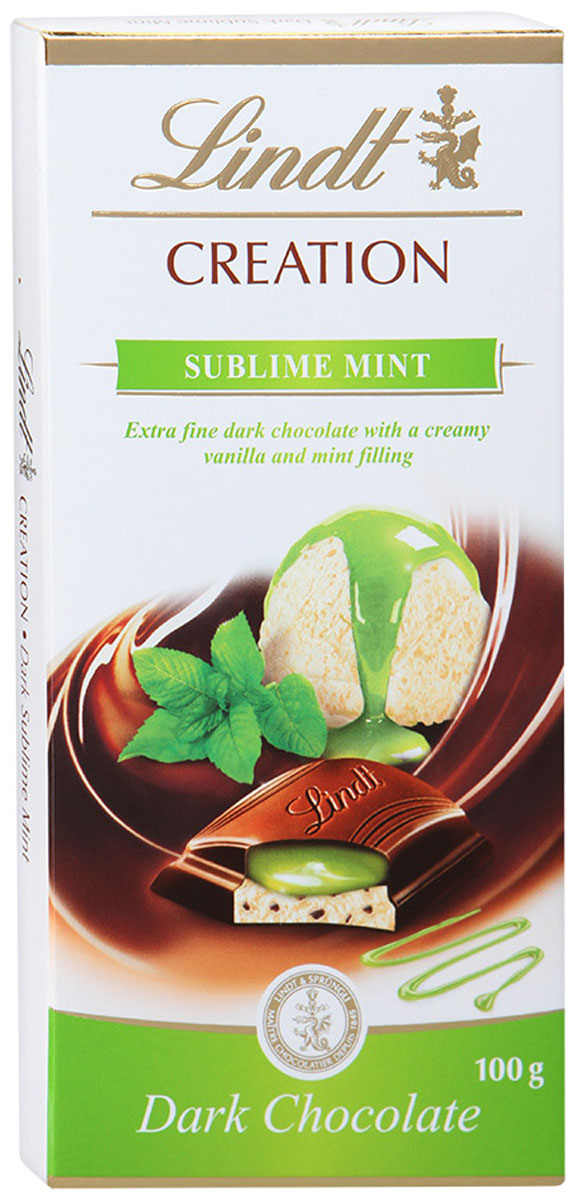 Lindt Creation темный шоколад с мятной начинкой и зернами какао, 100 г3046920044752 Lindt Creation темный шоколад с мятной начинкой и зернами какао, 100 г3046920044752Восхитительный темный шоколад с нежной мятной трюфельной начинкой и зернами какао.Подарит наслаждение любителям шоколада. Послужит отличным десертом к кофе или чаю.Уважаемые клиенты! Обращаем ваше внимание, что полный перечень состава продукта представлен на дополнительном изображении.