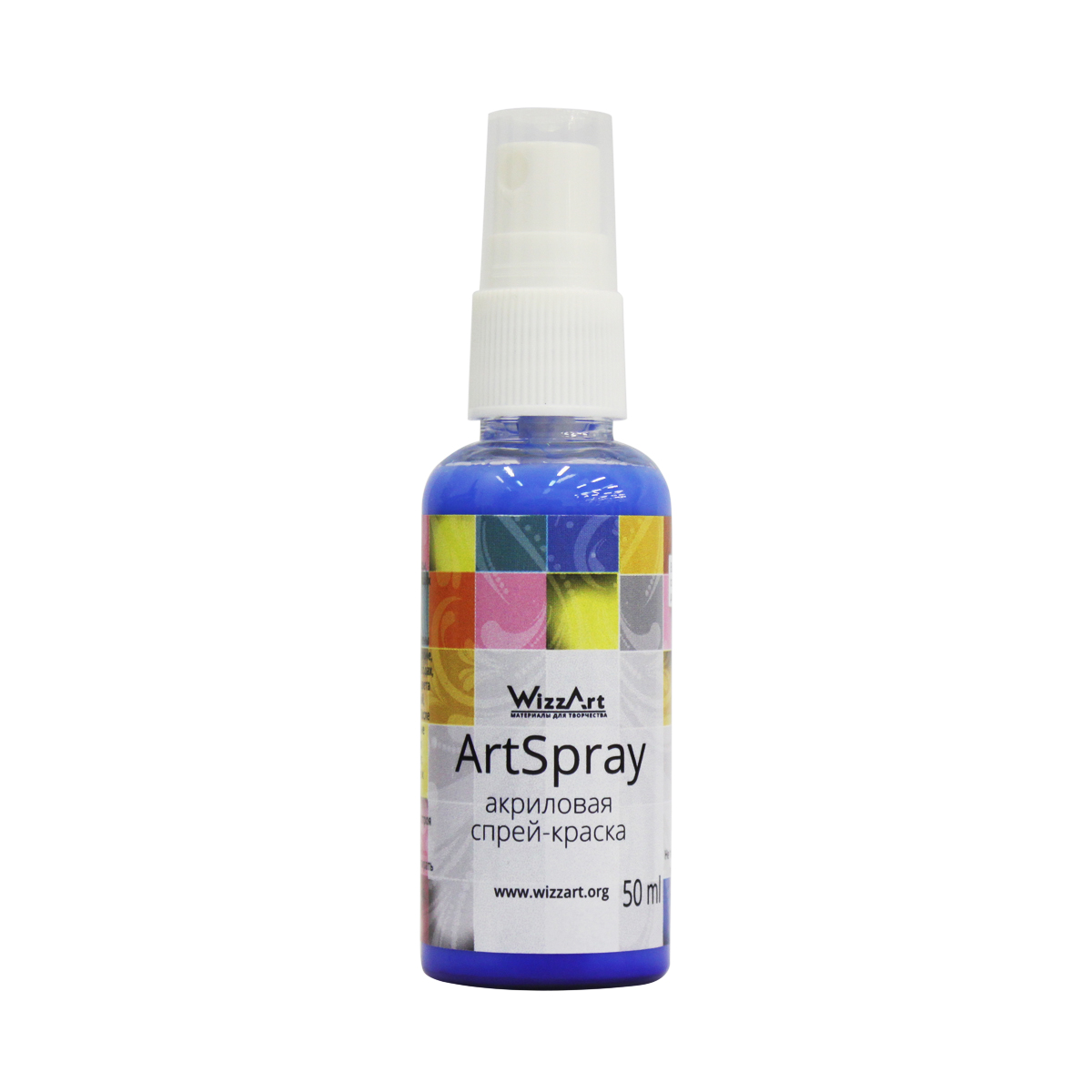 Краска-спрей акриловая WizzArt ArtSpray, цвет: ультрамарин, 50 мл499964 Краска-спрей акриловая WizzArt ArtSpray, цвет: ультрамарин, 50 мл499964Серия ArtSpray от фирмы WizzArt - это акриловые краски в удобной форме спрея. Богатство палитры оттенков и возможность смешивать их между собой открывает безграничные возможности для творчества. Краска-спрей наиболее удобна для окрашивания широких поверхностей и для использования трафаретов. Ее легко распылять из флакона, покрытие получается матовым, ровным и плотным. Краска применима на большинстве поверхностей, используемых в различных видах творчества - это может быть пластик, картон, бумага, дерево, керамика, кожа, стекло и пр. Эти акриловые краски абсолютно безопасны и экологичны, не выделяют в воздух никаких вредных веществ. Акриловые краски являются наиболее распространенными в различных видах ручного труда - декорировании, декупаже, росписи различных основ. Краска-спрей WizzArt удобна в работе, высыхает в течение часа, приобретая водостойкость. Используемые при производстве пигменты устойчивы к выцветанию на свету, краска долго остается такой же яркой и насыщенной, как при окрашивании.Объем: 50 мл.Товар сертифицирован.