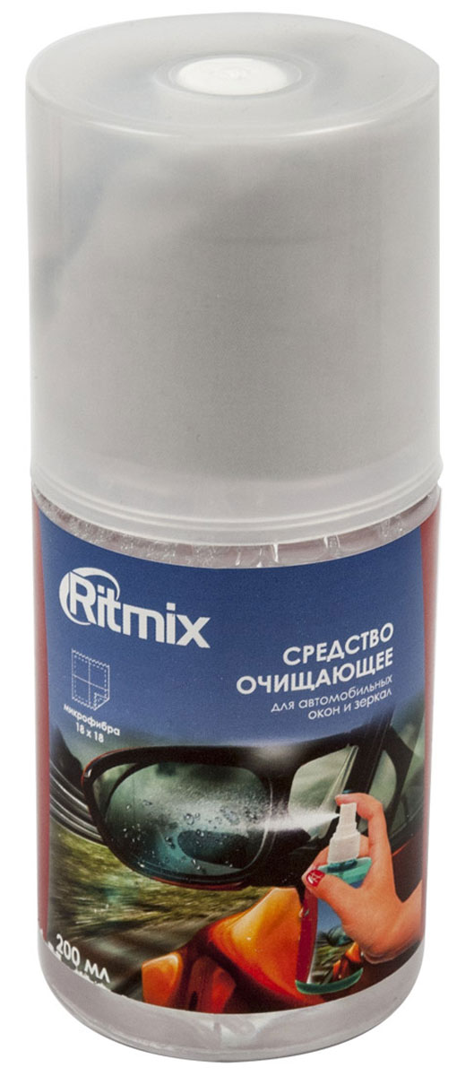 Ritmix RC-200BWC очищающее средство для автомобильных стекол и зеркалRC-200BWC Ritmix RC-200BWC очищающее средство для автомобильных стекол и зеркалRC-200BWCНабор Ritmix RC-200BW в составе спрея-очистителя и фибры предназначен для ухода за стеклами и зеркалами в автомобилях от пыли, грязи, отпечатков пальцев и жировых разводов. Отлично подходит и для других оптических поверхностей.Способ применения:Снять крышку и распылить на обрабатываемую поверхность.Салфеткой убрать видимые загрязнения с поверхности.При необходимости повторить обработку.Плотно закрыть крышку.Рекомендации по использованию:Для достижения максимального эффекта рекомендуется аккуратно убрать салфеткой видимые загрязнения с очищаемойповерхности, а затем протереть поверхность чистой стороной салфетки.Меры предосторожности:Применять только по назначению. Не употреблять внутрь.Хранить в недоступном для детей месте.При попадании в глаза промыть холоднойводой. В случае если раздражение не исчезнет, обратиться к врачу.