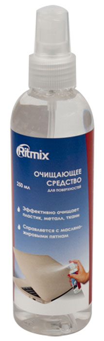 Ritmix RC-250BP средство для ухода за электроникойRC-250BP Ritmix RC-250BP средство для ухода за электроникойRC-250BPСредство Ritmix RC-250BP предназначено для очистки корпусов мониторов,компьютеров, клавиатур, мышей и других изделий из пластика или металла. Также позволяет удалять загрязнения с тканей.Способ применения:Распылить средство на загрязненную поверхность.Выждать 2-3 минуты.Протереть поверхность салфеткой.Условия хранения:Хранить в недоступном для детей месте. При попадании в глаза обильно промыть водой (при необходимости обратиться к врачу).Хранить в отапливаемых помещениях при температуре от +1°С до +40°С.