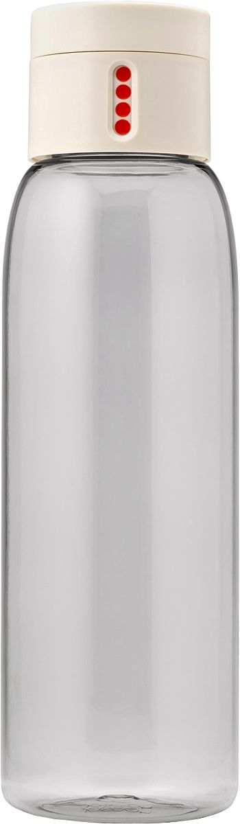Бутылка для воды Joseph Joseph Dot, 600 мл, цвет: белый81047 Бутылка для воды Joseph Joseph Dot, 600 мл, цвет: белый81047Уникальная бутылка, которая поможет вам контролировать ежедневное потребление воды. Инновационная крышка со счетчиком запомнит каждое наполнение бутылки в течение дня. Просто закрутите крышку до появления точки, а для питья используйте верхнюю крышку. Новая точка появится каждый раз, когда бутылка заново заполнена и крышка закручена. Из гладкого литого носика бутылки удобно пить, а широкое горлышко идеально для насыпания льда и мытья. Герметичная крышка надежно защитит содержимое от вытекания. Бутылка изготовлена из экологичного и удапрочного материала Tritan.Объем - 600 мл.