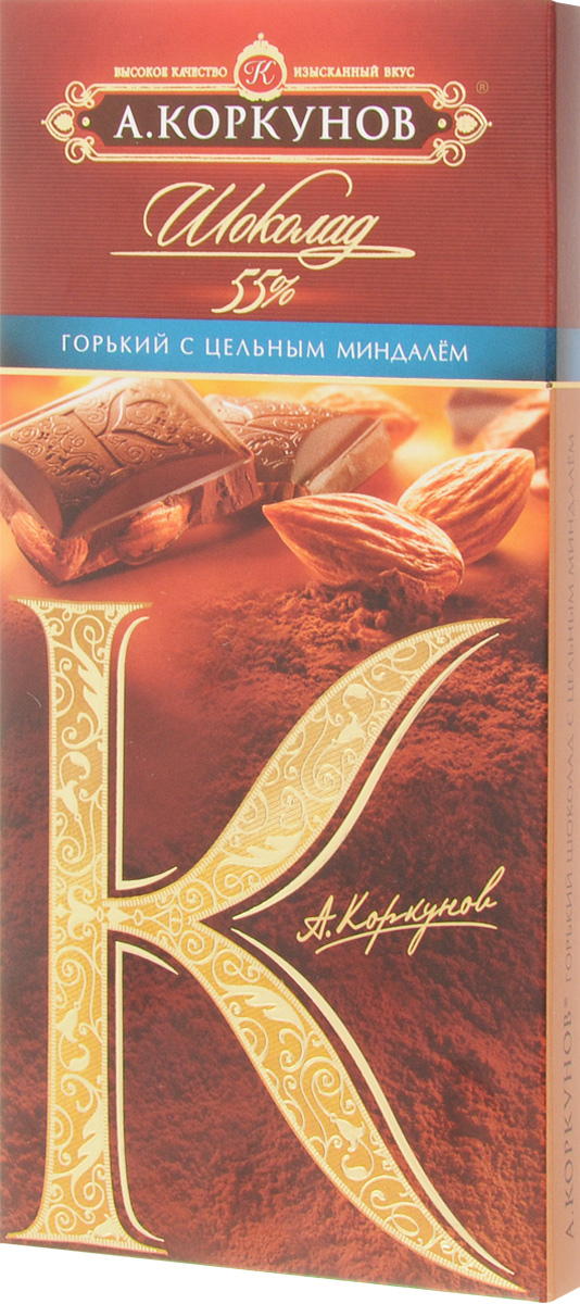 Коркунов горький шоколад с цельным миндалем, 90 г79005026 Коркунов горький шоколад с цельным миндалем, 90 г79005026Горький шоколад А. Коркунов с цельным миндалем - настоящий российский шоколад, благородный и изысканный. Для производства шоколада А. Коркунов используются только отборные какао-бобы, что делает его вкус незабываемым. Качество в совокупности с элегантной упаковкой делают шоколад А. Коркунов отличным подарком или комплиментом.Уважаемые клиенты! Обращаем ваше внимание, что полный перечень состава продукта представлен на дополнительном изображении.