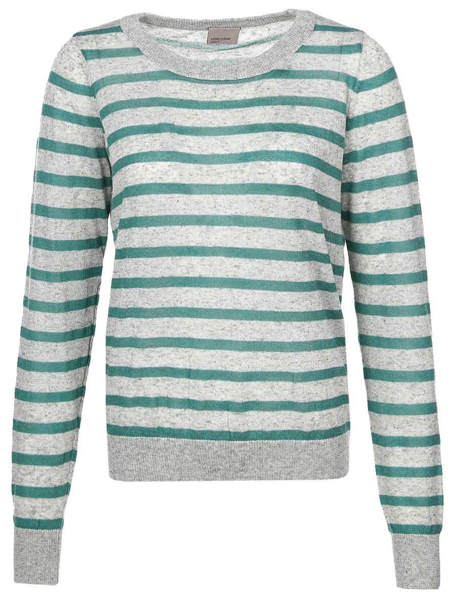 Джемпер женский Vero Moda, цвет: зеленый. 10166456. Размер L (46)10166456_Blue Surf Джемпер женский Vero Moda, цвет: зеленый. 10166456. Размер L (46)10166456_Blue SurfЖенский джемпер Vero Moda свободного кроя с круглым вырезом горловины и длинными рукавами изготовлен из высококачественной пряжи из полиэстера с добавлением льна.Горловина, низ и манжеты рукавов джемпера связаны резинкой. Модель оформлена узором в полоску.