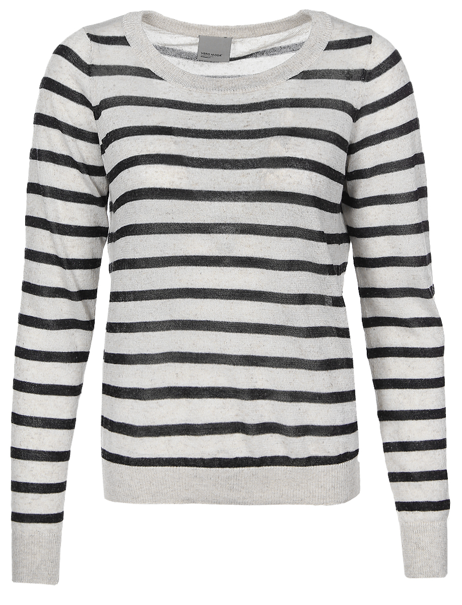 Джемпер женский Vero Moda, цвет: черный, светло-серый. 10166456. Размер S (42)10166456_Light Grey Melange Джемпер женский Vero Moda, цвет: черный, светло-серый. 10166456. Размер S (42)10166456_Light Grey MelangeЖенский джемпер Vero Moda свободного кроя с круглым вырезом горловины и длинными рукавами изготовлен из высококачественной пряжи из полиэстера с добавлением льна.Горловина, низ и манжеты рукавов джемпера связаны резинкой. Модель оформлена узором в полоску.