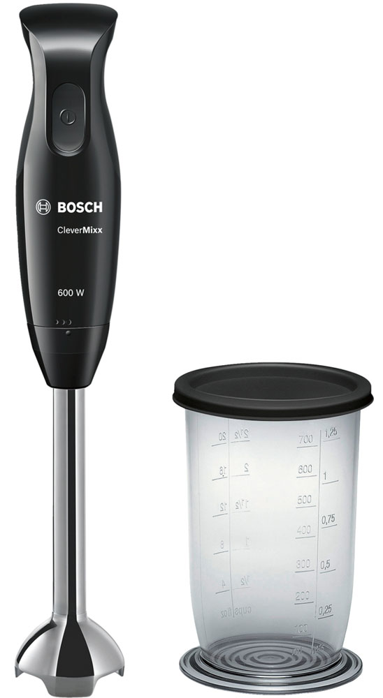 Bosch MSM2610B блендерMSM2610B Bosch MSM2610B блендерMSM2610BПогружной блендер Bosch MSM2610B позволит вам готовить с удовольствием. Устройство обеспечивает быстрый результат и отличное качество благодаря мощному мотору 600 Ватт. В комплекте вы найдете прозрачный мерный стакан, при помощи которого удобно отмерять нужное количество продуктов и смешивать их непосредственно в стакане, а удобная крышка позволит хранить его в холодильнике. Нож с 4 острыми лезвиями гарантирует отличные результаты при смешивании и измельчении продуктов. Погружная часть изготовлена из высококачественной нержавеющей стали. Не вступает в реакцию с продуктами питания, не окрашивается при взаимодействии с томатами и морковью.Небольшой вес прибора и эргономичная форма ручки созданы для комфортной работы. Bosch MSM2610B смешивает и измельчает продукты качественно и без брызг благодаря специальной конструкции погружной части.