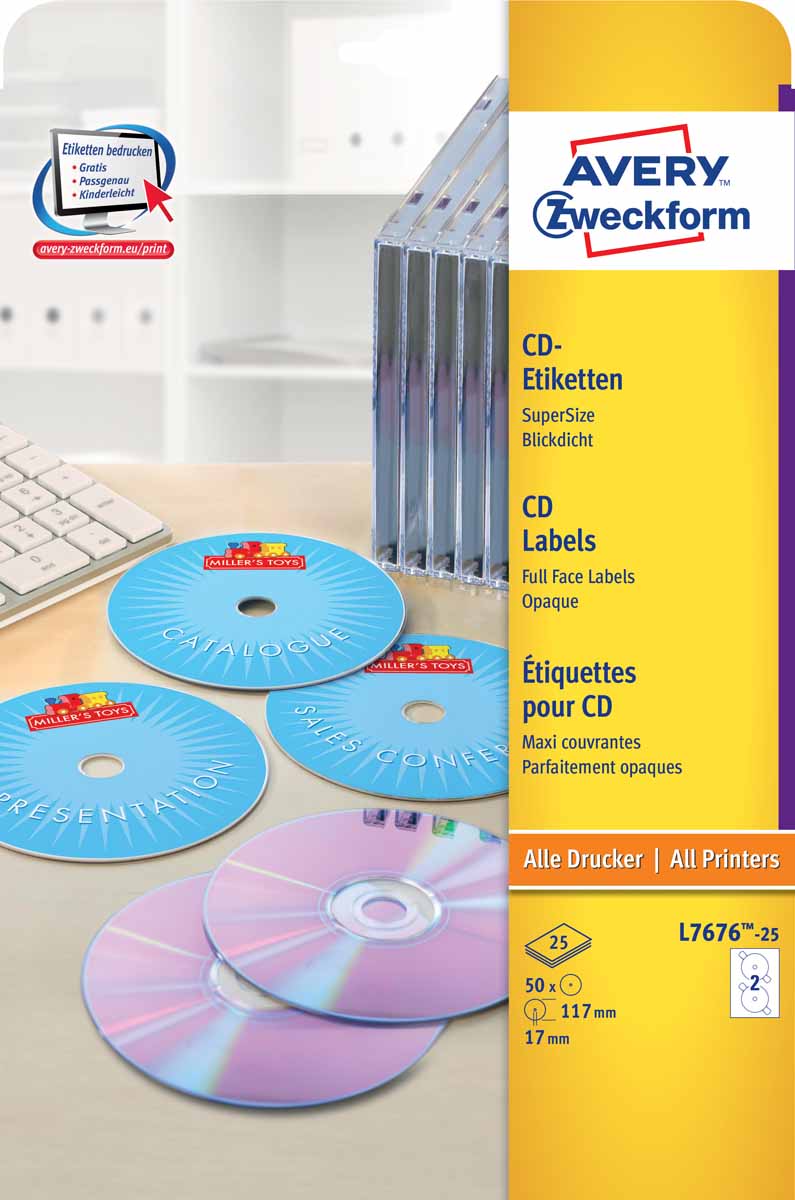 Avery Zweckform Этикетки для CD/DVD диаметр 117 мм 50 шт