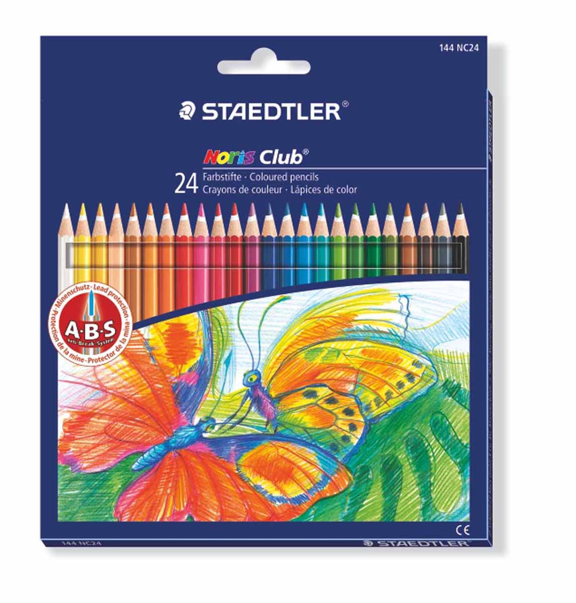 Staedtler Набор цветных карандашей Noris Club 24 цвета144NC2410 Staedtler Набор цветных карандашей Noris Club 24 цвета144NC2410Цветные карандаши Staedtler Noris Club обладают классической шестиугольной формой. Разработанные специально для детей они имеют мягкий грифель и насыщенные цвета, а белое защитное покрытие грифеля (А·B·S) делает его более устойчивым к повреждению. С цветными карандашами Noris Club ваши дети будут создавать яркие и запоминающиеся рисунки.В наборе 24 карандаша.