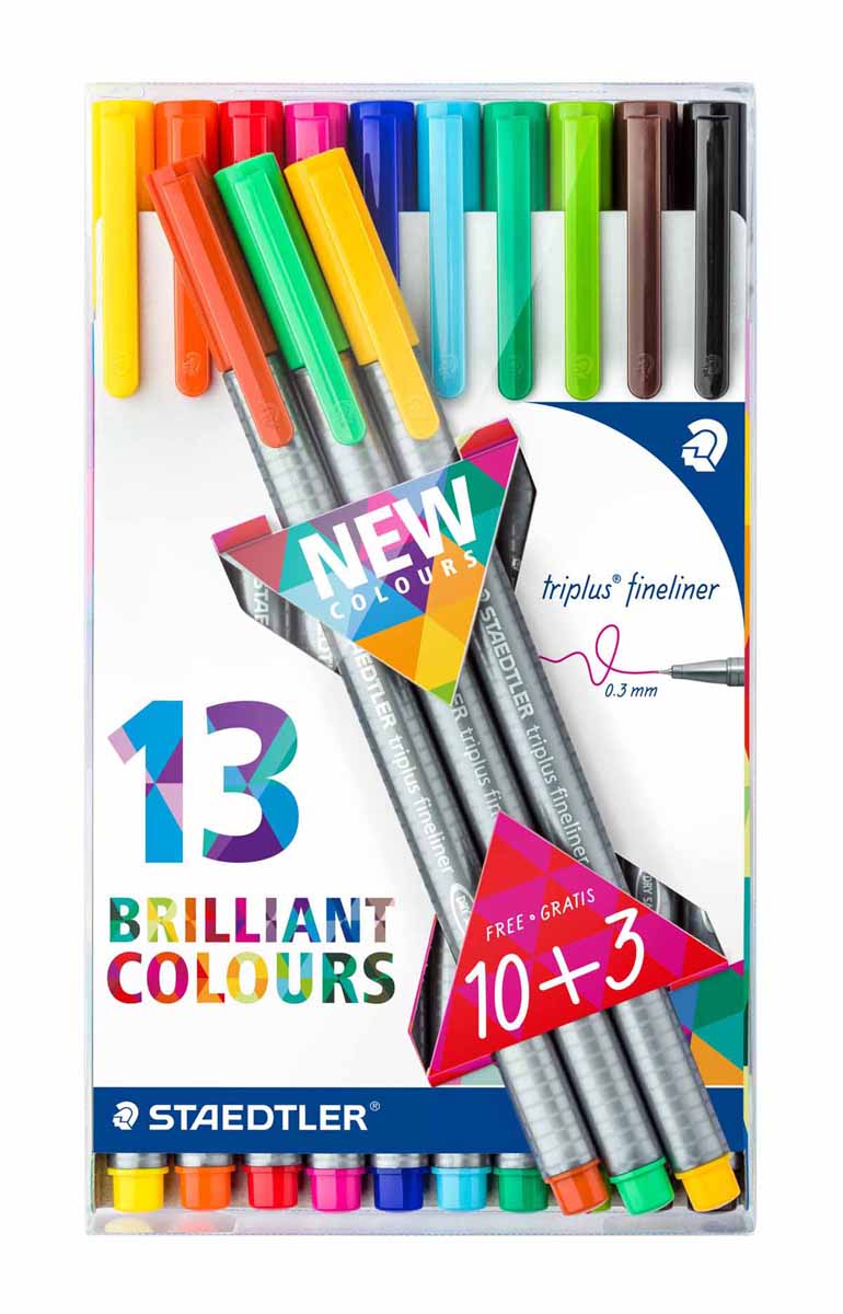 Staedtler Набор капиллярных ручек Triplus 13 цветов334TB13 Staedtler Набор капиллярных ручек Triplus 13 цветов334TB13Набор капиллярных ручек Staedtler Triplus с пишущим узлом повышенной прочности можно использовать как в офисе, так и в школе. Также набор идеально подойдет для творчества. Чернила на водной основе, их легко отстирать с большинства тканей. Толщина линии - 0,3 мм.В набор входят 13 разноцветных ручек.
