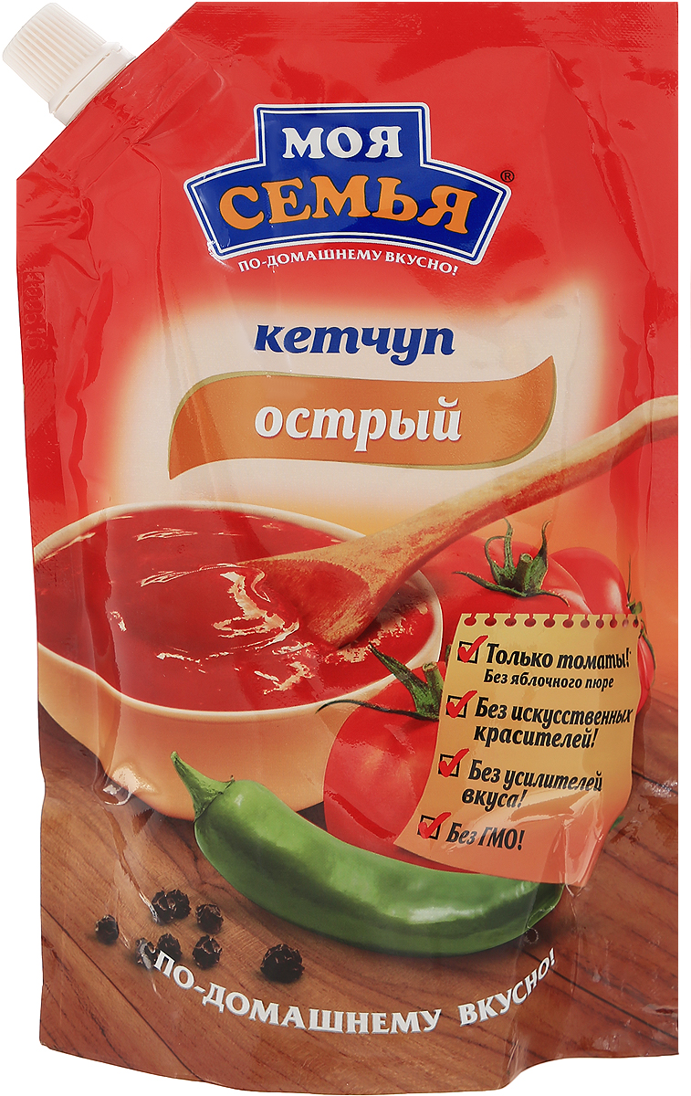 Моя семья кетчуп Острый, 330 г76006716 Моя семья кетчуп Острый, 330 г76006716Кетчуп Моя Семья Острый - это домашний вкус спелых томатов с ароматными специями. Он идеально подходит к простым и любимым блюдам, которые ежедневно готовят в каждой семье. Уважаемые клиенты! Обращаем ваше внимание, что полный перечень состава продукта представлен на дополнительном изображении.