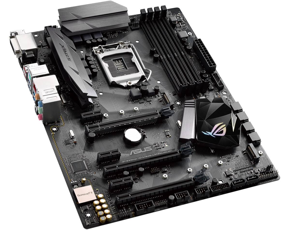 ASUS ROG Strix Z270H Gaming материнская плата90MB0SS0-M0EAY0 ASUS ROG Strix Z270H Gaming материнская плата90MB0SS0-M0EAY0Asus ROG Strix Z270H Gaming - геймерская ATX-плата для платформы Intel LGA 1151 с технологией 5-Way Optimization, поддержкой DDR4 3866 МГц, двумя разъемами M.2, портами SATA 6 Гбит/с, HDMI и USB 3.1 Type-C.Данная модель базируется на чипсете Intel Z270 и имеет 4 слота для оперативной памяти типа DDR4. Поддерживаются модули ОЗУ типа UDIMM. Максимальный объём памяти может достигать 64 ГБ.Слотов расширения всего шесть: один PCI Express 3.0 x16, один PCI Express 3.0 x8 (физически x16), один PCI Express 3.0 x2 (физически x16) и три PCI Express 3.0 x1. Силами чипсета плата поддерживает 6 портов SATA 6 Гбит/с и два M.2 Socket 3.Материнская плата может похвастать высококачественной аудиосистемой ROG SupremeFX, которая обеспечивает надлежащее качество полезного сигнала, характеризуется превосходным соотношением сигнал/шум и гарантирует максимальный комфорт при прослушивании аудиоконтента на ПК.Поддержка элементов, распечатанных на 3D-принтере5-Way Optimization - технология пятисторонней оптимизации параметров.Аудиотехнология ROG SupremeFX - два усилителя для наушников, технологии Sonic Studio III и Sonic Radar III.Сетевые функции - лучший в классе сетевой контроллер Intel Gigabit Ethernet и фирменные технологии ASUS LANGuard и GameFirst.ASUS SafeSlot - усиленное крепление слотов PCIe.