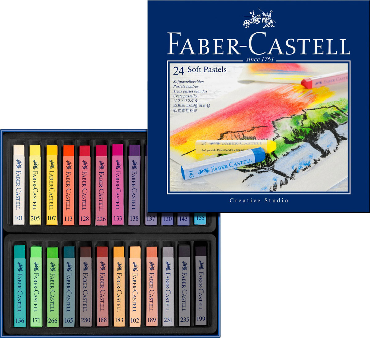 Мягкие мелки Faber-Castell Studio Quality Soft Pastels, 24 шт128324 Мягкие мелки Faber-Castell Studio Quality Soft Pastels, 24 шт128324Набор Faber-Castell Studio Quality Soft Pastels содержит мягкие мелки квадратной формы 24 ярких насыщенных цветов. Каждый мелок обернут в бумажную гильзу. Мелки великолепного качества не крошатся при работе, обладают отличными кроющими свойствами, обеспечивают хорошее сцепление с поверхностью, яркость и долговечность изображения. Мягкими мелками Faber-Castell Studio Quality Soft Pastels можно рисовать в любой технике, сочетая их с цветными карандашами и красками.