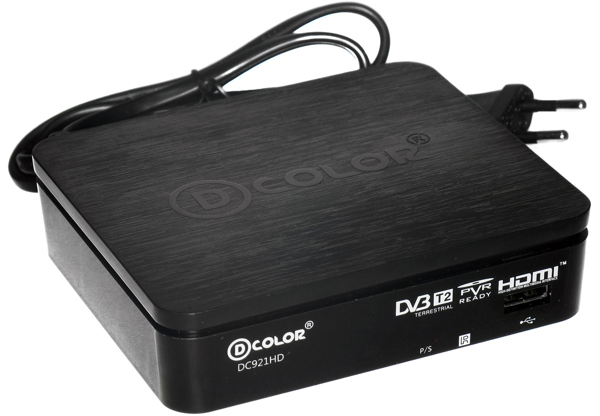 D-Color DC921HD DVB-T2 цифровой ТВ-тюнер6907325819215 D-Color DC921HD DVB-T2 цифровой ТВ-тюнер6907325819215Цифровой ТВ-тюнер D-Color DC921HD отвечает всем самым современным требованиям к цифровым ресиверам.Новейшее ПО и качественные комплектующие позволяют передавать четкую, яркую, сочную картинку даже в самых отдаленных регионах России.Устройство позволяет записывать видео на внешний жесткий диск, подключаемый посредством USB.Процессор: MStar 7T01 со встроенным демодуляторомMaxliner 608Тип корпуса: пластикДиапазон принимаемых частот: 174-862 Mгц