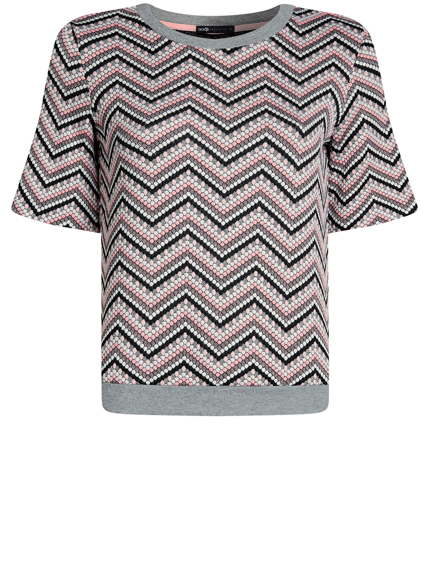 Джемпер женский oodji Collection, цвет: черный, розовый. 24801010-13/46478/2941S. Размер XXL (52)24801010-13/46478/2941S Джемпер женский oodji Collection, цвет: черный, розовый. 24801010-13/46478/2941S. Размер XXL (52)24801010-13/46478/2941SЖенский джемпер с круглым вырезом горловины и рукавами до локтя выполнен из высококачественного материала и оформлен рисунком зигзаг.