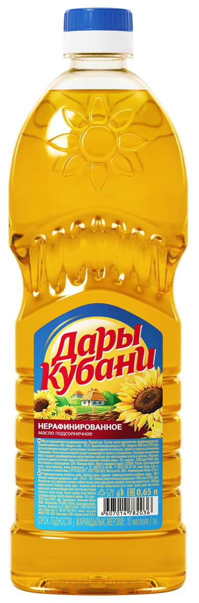 Дары Кубани масло нерафинированное первый сорт, 0,65 л4607014782036 Дары Кубани масло нерафинированное первый сорт, 0,65 л4607014782036Масло родом из нашего детства, пропитанного заботой бабушки, вкусом домашних застолий и традиционных русских блюд.