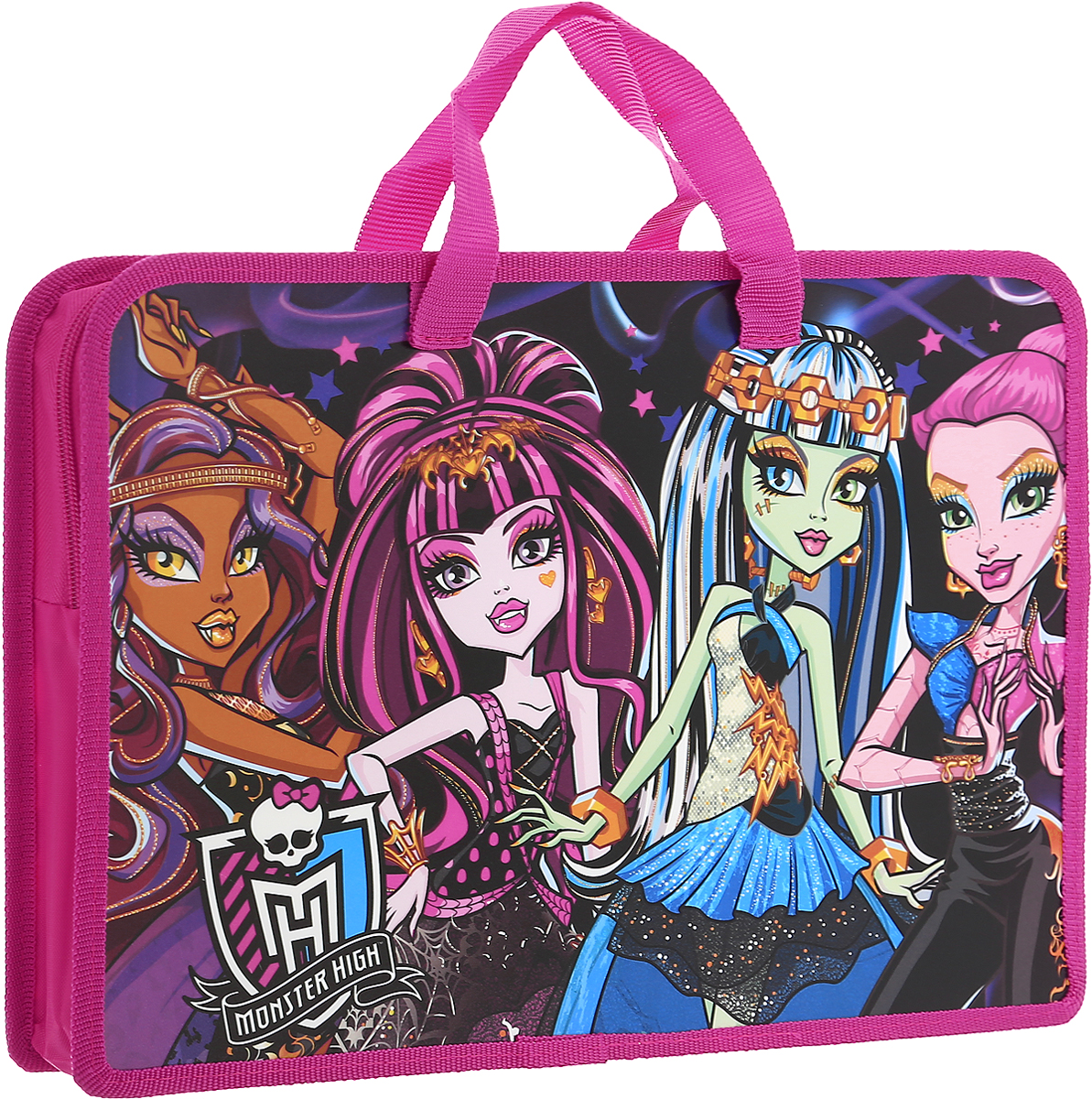 Centrum Сумка-папка Monster High85022 Centrum Сумка-папка Monster High85022Сумка-папка Centrum Monster High - это удобный и функциональный атрибут, предназначенный для хранения и транспортировки больших объемов рабочих бумаг и тетрадей формата А4. Папка изготовлена из износостойкого качественного пластика и закрывается на застежку-молнию. Состоит из одного вместительного отделения. Папка оформлена изображением героинь известного мультфильма Школа Монстров. Уголки папки закруглены для обеспечения дополнительной прочности и сохранности опрятного вида папки. Имеются ручки для удобной переноски.Папка - это незаменимый атрибут для любого школьника. Такая папка-сумка надежно сохранит вашибумаги и сбережет их от повреждений, пыли и влаги.