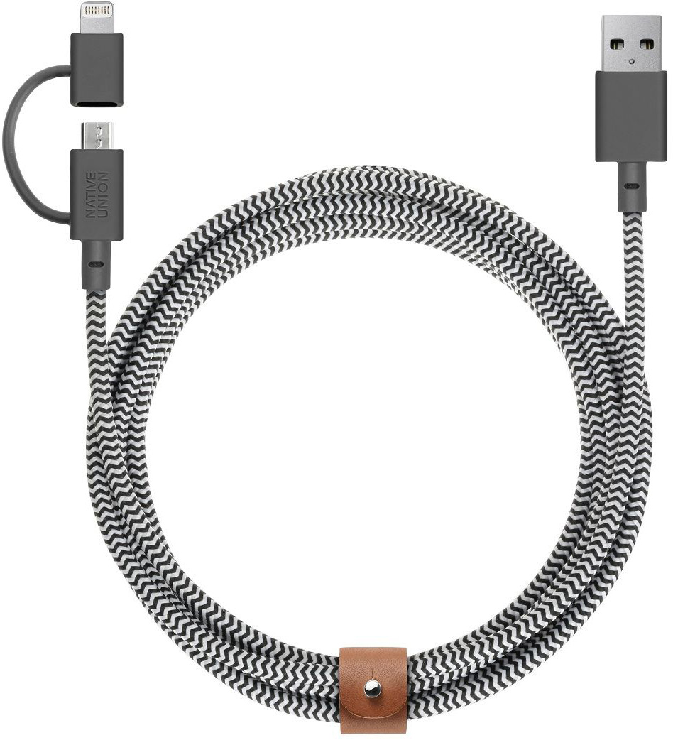 Native Union Belt Twin Head, Black White кабель USB-Lightning/microUSB (2 м)