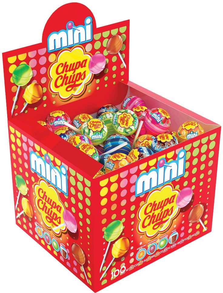 Chupa Chups карамель Mini ассорти, 100 шт по 6 г1488200 Chupa Chups карамель Mini ассорти, 100 шт по 6 г1488200Чупа Чупс Мини - любимая карамель на палочке Chupa Chups в миниформате. В шоубоксе 100 Чупа Чупсов с лучшими фруктовыми вкусами: клубника, кола, апельсин, яблоко.