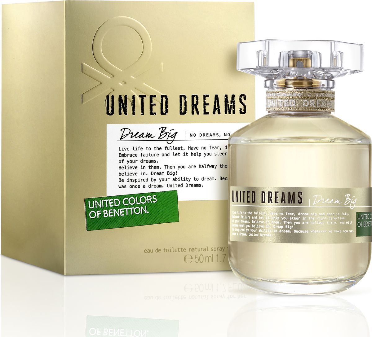 Benetton Dream Big Туалетная вода женская 50 мл65104533 Benetton Dream Big Туалетная вода женская 50 мл65104533Аромат открывается свежестью нот итальянских цитрусовых. В сердце DREAM BIG звучит притягательный цветочный букет из жасмина и едва уловимой фрезии, контрастирующей с интенсивной соблазнительностью туберозы. Почти гипнотическую силу аромату придает окутанный восточными оттенками и мускусом теплый шлейф экзотических древесных нот. DREAM BIG -- нежный и женственный аромат, пробуждающий желание расти вместе с твоими мечтами.Верхняя нота: Бергамот, Мандарин, ГрушаСредняя нота: Жасмин, Фрезия, Тубероза, ФиалкаШлейф: Пачули и Тубероза создают дерзкий и провоцирующий нюансНанести на кожу, избегая попадания в глаза.