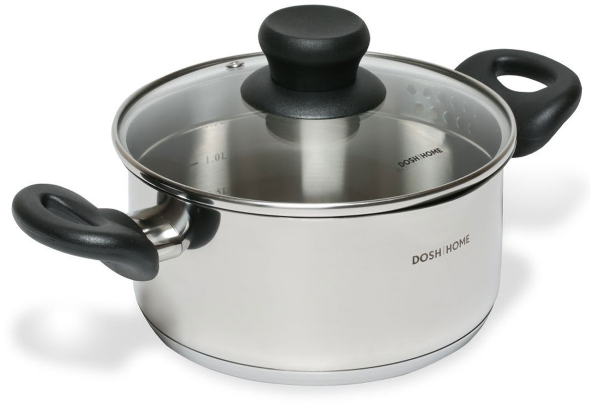 Кастрюля Dosh l Home TAURUS с крышкой, с воронкой, 2 л200452 Кастрюля Dosh l Home TAURUS с крышкой, с воронкой, 2 л200452Кастрюля Dosh l Home TAURUS изготовлена из высококачественной нержавеющей стали. Нержавеющая сталь отличается высокой экологической чистотой и долговечностью, устойчива к воздействию пищевых кислот, не образует соединений с компонентами пищи. Толстое многослойное дно обеспечивает быстрый нагрев и равномерное распределение тепла по всей поверхности. Внутренняя стенка обработана мелкозернистым песком до матовости и имеет мерную шкалу.Жаропрочная стеклянная крышка плотно прилегает к краям посуды, имеет отверстие для выхода пара, сохраняя аромат и вкус блюд. Имеется воронка с маленькими и большими отверстиями для удобного сцеживания. Крышка и кастрюля оснащены удобными эргономичнымипластиковыми ручками.Кастрюля подходит для газовых, электрических, стеклокерамических плит, включая индукционные. Можно мыть в посудомоечной машине.Диаметр: 18 см.