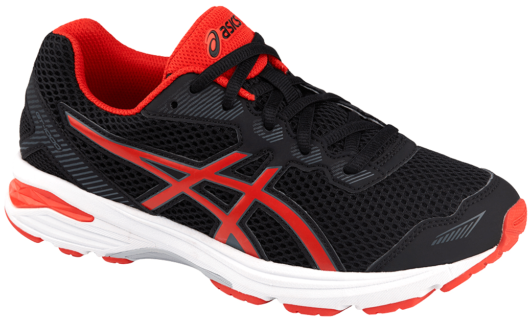 Кроссовки детские Asics Gt-1000 5 Gs, цвет: черный, красный. C619N-9023. Размер 6H (38)C619N-9023 Кроссовки детские Asics Gt-1000 5 Gs, цвет: черный, красный. C619N-9023. Размер 6H (38)C619N-9023Мечтает ли ваш ребенок однажды стать марафонцем или желает быть самым ловким на спортплощадке, детские беговые кроссовки Asics Gt-1000 5 Gs - то, что нужно: амортизация и защита ногам обеспечены. Комфортные упругие кроссовки будто созданы для непрерывной активности. Эта высококлассная модель буквально напичкана техническими фишками. Система поддержки в задней части стопы Gel Support System уменьшает ударное воздействие и делает приземление пружинистым. Средняя подошва Duomax из двух материалов с различной плотностью гарантирует устойчивость стопы. Ощущение легкости в невесомой дышащей модели. Видимость в темноте благодаря светоотражающим деталям.