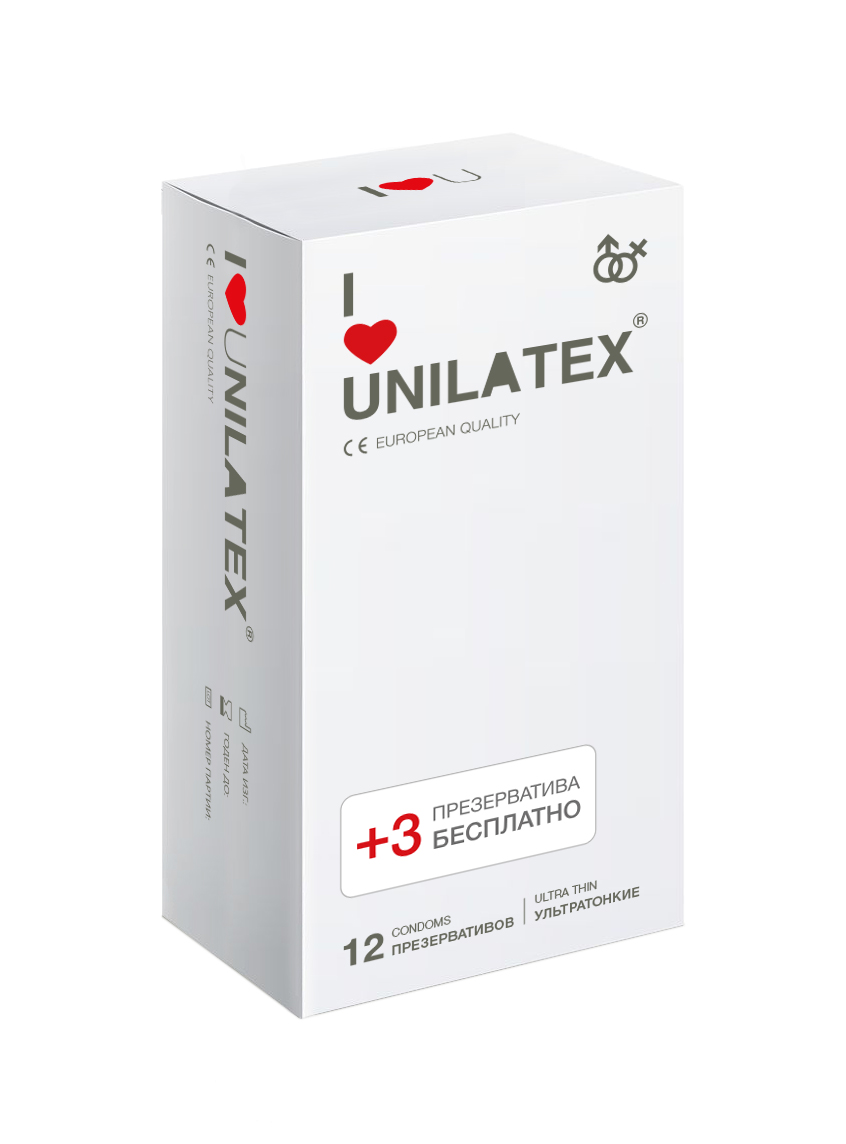 Презервативы Unilatex UltraThin, 12 шт. + 3 шт. в подарок