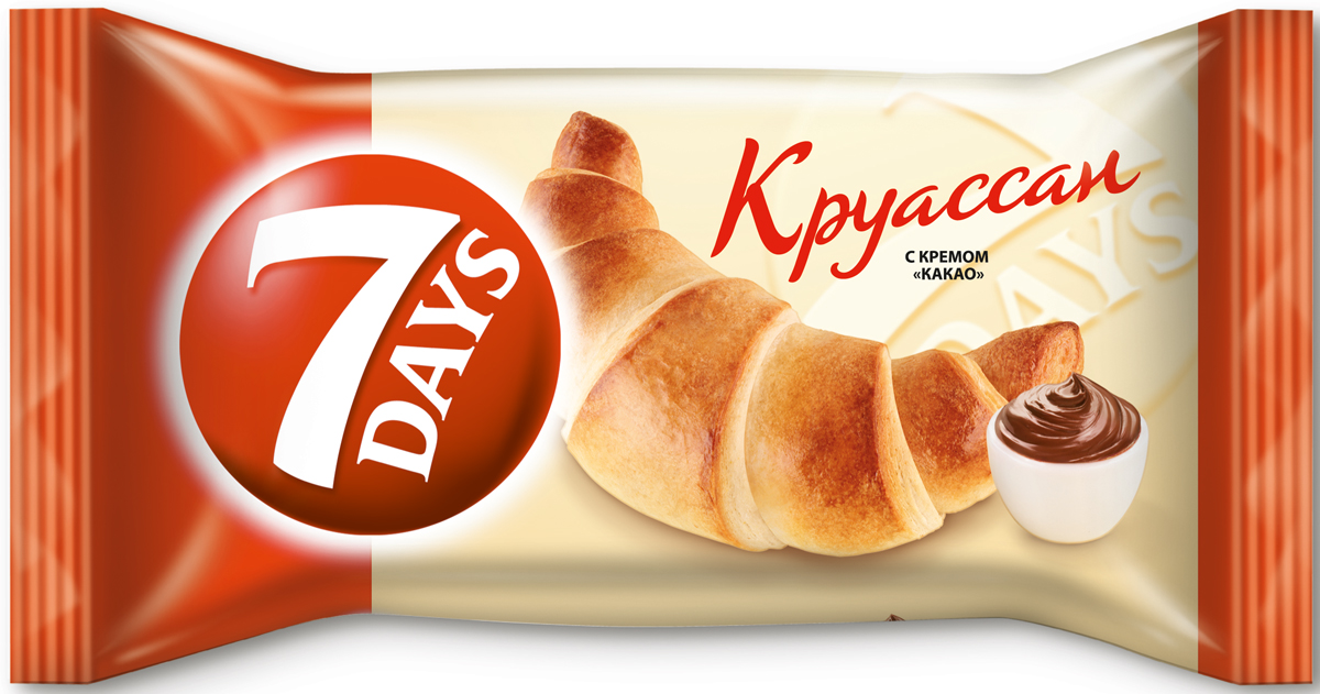 7DAYS Круассан с кремом Какао, 65 г52329 7DAYS Круассан с кремом Какао, 65 г52329Выпеченный для утоления голода круассан 7DAYS - это питательная порция выпечки, наполненная высококачественной кремовой или джемовой начинкой.Круассаны 7DAYS удобно упакованы и готовы к употреблению.