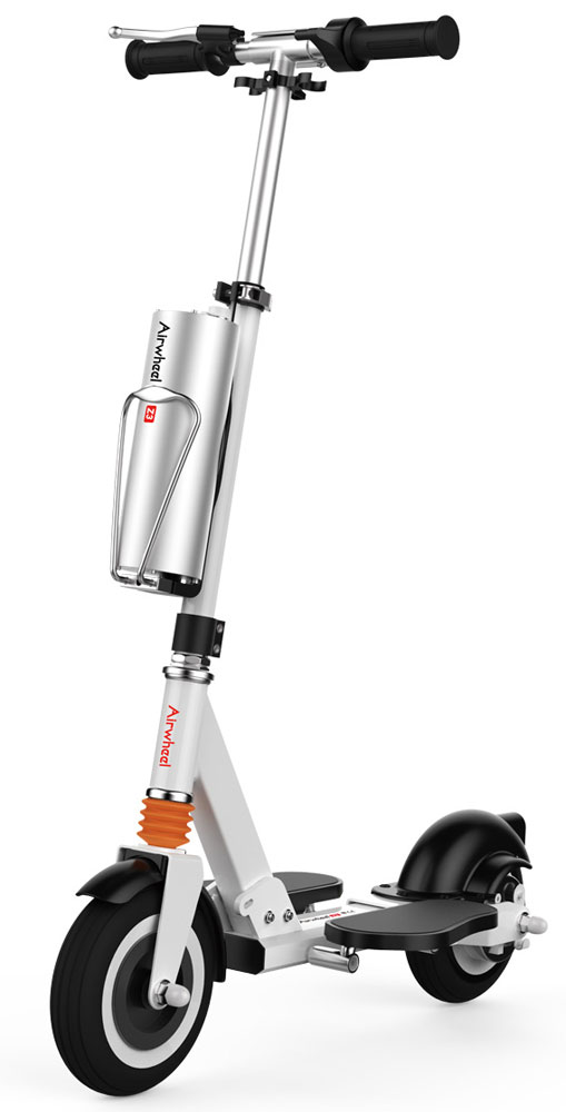 Airwheel Z3 самокат с электродвигателем (батарея Samsung 162,8 Вт/ч)AW Z3-162.8WH Airwheel Z3 самокат с электродвигателем (батарея Samsung 162,8 Вт/ч)AW Z3-162.8WHЭлектросамокат Airwheel Z3 откроет для вас совершенно новые возможности. Еще больше удовольствия от прогулок по городу!Руль самоката может быть настроен на разную высоту в зависимости от роста райдера.Аккумулятор Z3 имеет защищенную конструкцию, позволяющую пользоваться самокатом в любых условиях: и летом, и осенью, и на асфальтовой дороге и на грунтовке.Вам больше не стоит беспокоиться о разряженном аккумуляторе и невозможности дальнейшей поездки. Возьмите с собой запасную батарею, и вы сможете заменить ее за несколько минут без специальных навыков и инструментов.При создании электросамоката использован магниево-алюминиевый сплав – лёгкий и прочный материал, применяющийся в авиастроении.Удобные складные подножки из прочного пластика, покрытые специальным материалом, препятствующим скольжению, обеспечивают устойчивое и комфортное положение во время движения.Airwheel Z3 имеет удобную складную конструкцию, что делает самокат более компактным и удобным для транспортировки. Для того чтобы сложить его, вам не понадобятся инструменты.Колесные диски Z3 сделаны из магниевого сплава и идеально отбалансированы. Это придает самокату максимальную устойчивость и равновесие. Резиновые шины имеют ярко выраженный рисунок протектора, обеспечивающий оптимальное сцепление с различными типами дорожного покрытия.Удобный тормоз, расположенный на руле самоката, обеспечивает быстрое и эффективное торможение задним колесом.Благодаря специальному приложению для смартфона вы можете получать данные о текущей скорости движения, уровне заряда батареи и выставить ограничения. Кроме того, можно увидеть местоположение самоката на цифровой карте.Удобная и простая настройка различных параметров самоката. Установите фирменное приложение себе на смартфон, соедините его с самокатом по Bluetooth и настройте его так, как вам удобно.В основе электросамоката лежит продуманная эргономика. При движении на нем вы легко можете менять свою стойку, чтобы избежать усталости.Встроенный бортовой контроллер анализирует уровень сигнала, поступающий от рычага изменения скорости и управляет ускорением самоката. Его использование позволяет самокату двигаться более плавно и равномерно. Даже неопытному пользователю будет легко управлять скоростью движения.Для безопасности райдера электросамокат оборудован задним отражателем, что делает его хорошо заметным для движущихся сзади автомобилей.Амортизационная система, которой оборудован самокат, обеспечивает райдеру комфорт при поездках по дорогам даже с плохим качеством покрытия.Максимальная скорость: 20 км/чМаксимальное расстояние на одной зарядке: 20-25 кмМаксимальное время зарядки батареи: 120 минМощность мотора: 350 ВаттМаксимальный угол подъема: 15 - 18 градусов