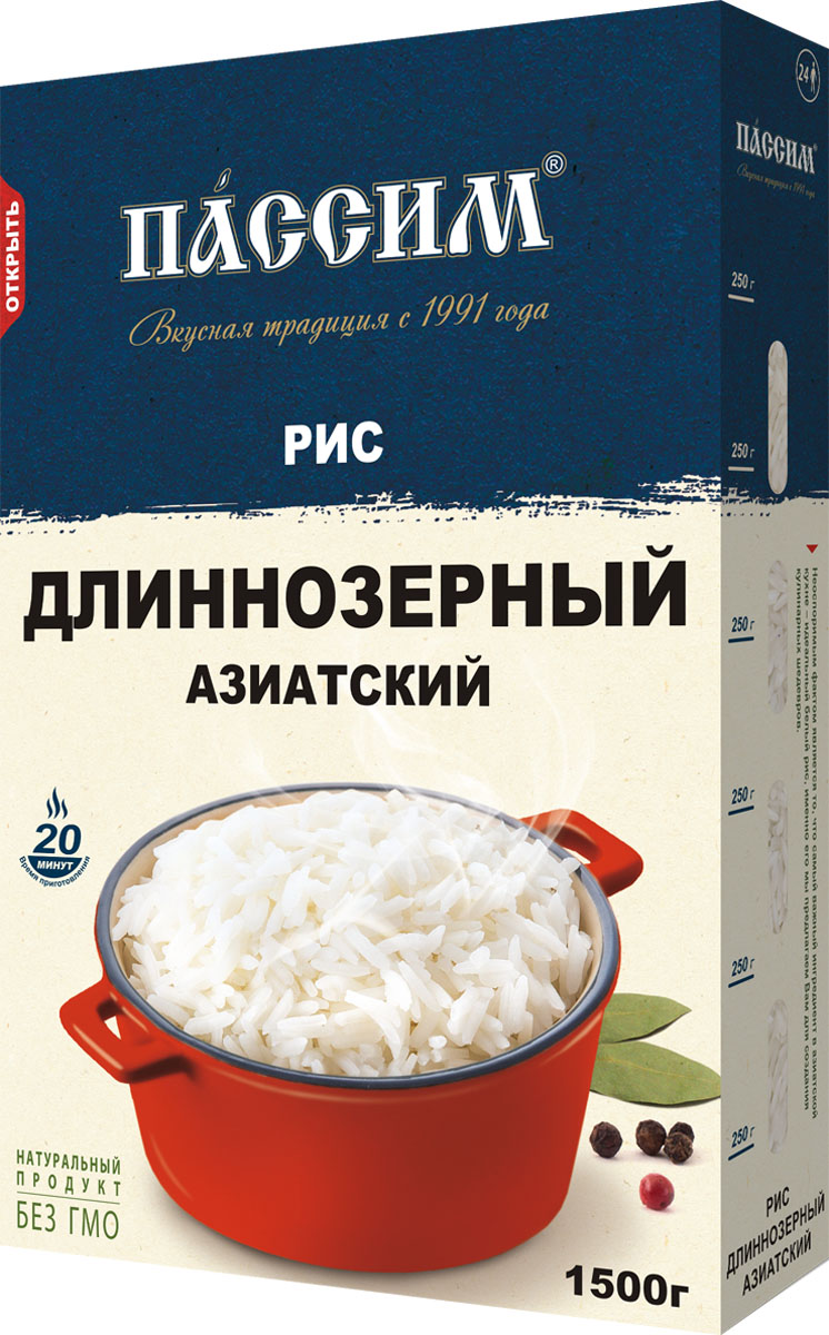 Пассим рис длиннозерный, 1,5 кг4605093013126 Пассим рис длиннозерный, 1,5 кг4605093013126Всем известно, что в Королевстве Таиланд самые высокие требования к качеству риса в мире. Там произрастает идеальный длиннозерный рассыпчатый рис, собранный для вас.
