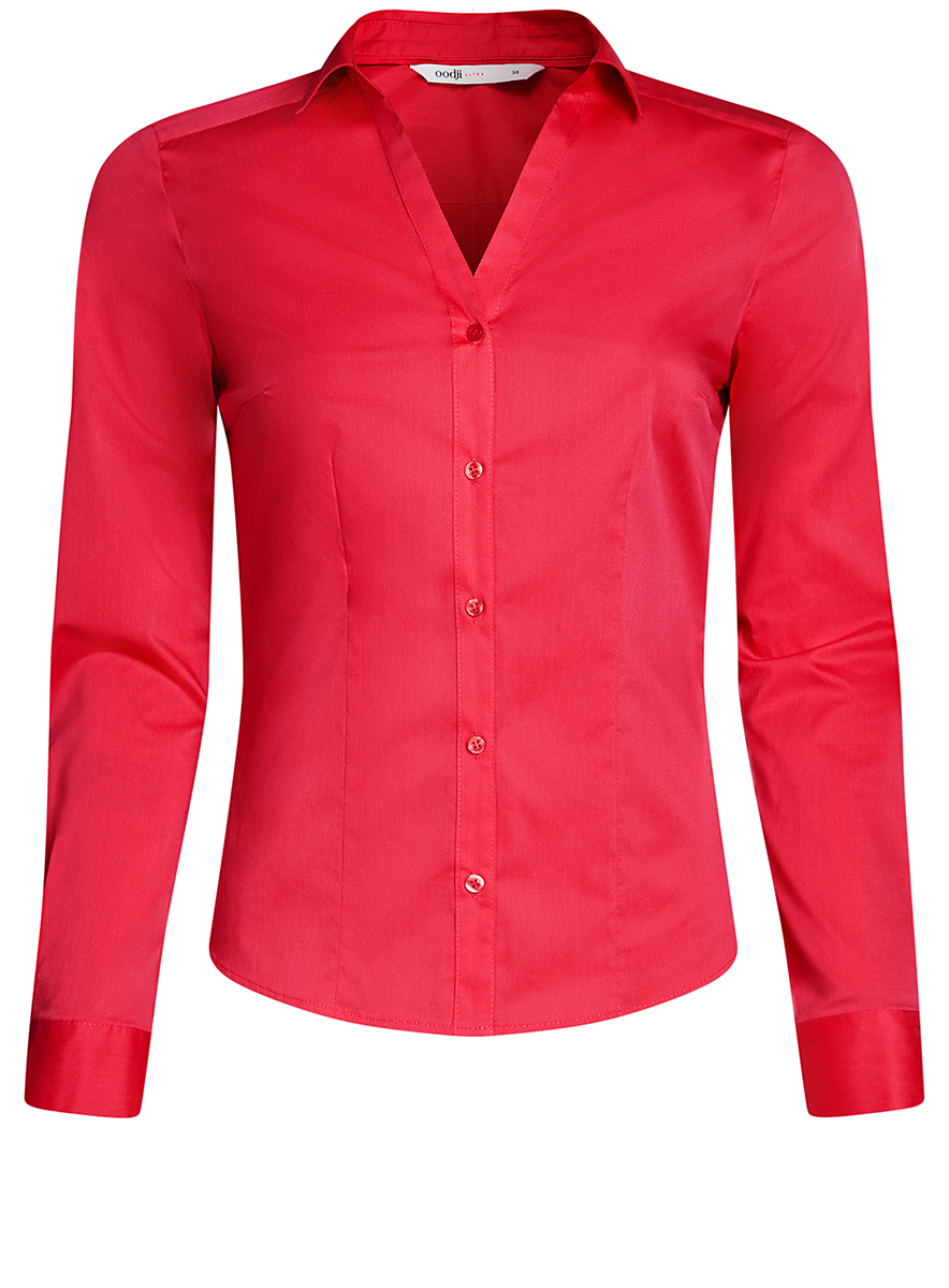 Рубашка женская oodji Ultra, цвет: ярко-розовый. 11402092B/42083/4D00N. Размер 40-170 (46-170)
