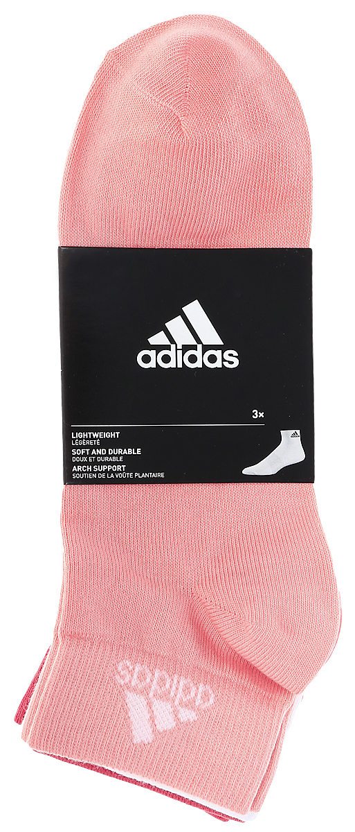 Носки женские adidas Per Ankle T, цвет: светло-розовый, розовый, белый, 3 пары. S99887. Размер 35/38S99887 Носки женские adidas Per Ankle T, цвет: светло-розовый, розовый, белый, 3 пары. S99887. Размер 35/38S99887Женские носки adidas Per Ankle T изготовлены из высококачественного эластичного хлопка с добавлением полиамида и полиэстера. Укороченные носки с поддержкой стопы имеют эластичную резинку, которая надежно фиксирует носки на ноге. В комплект входят 3 пары носков разных цветов.