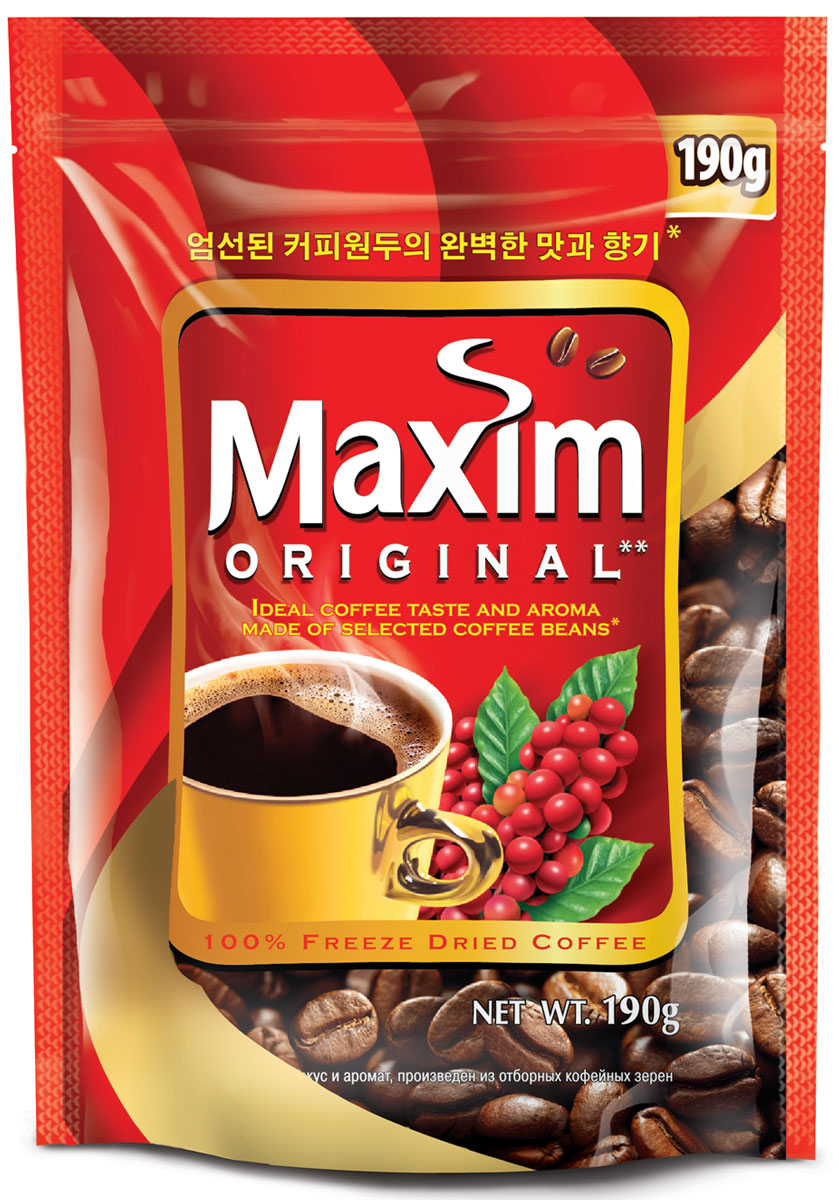Maxim кофе натуральный растворимый сублимированный, 190 г4251203 Maxim кофе натуральный растворимый сублимированный, 190 г4251203Maxim – это сублимированный кофе высокого качества по доступной цене. Это бренд №2 в Сибири и на Дальнем Востоке. Ведет свою историю с 1971 года. Представлен двумя вкусами – Original и Mild. Maxim Original - это идеально сбалансированный вкус и притягательный аромат, приготовлен из отборных кофейных зёрен.