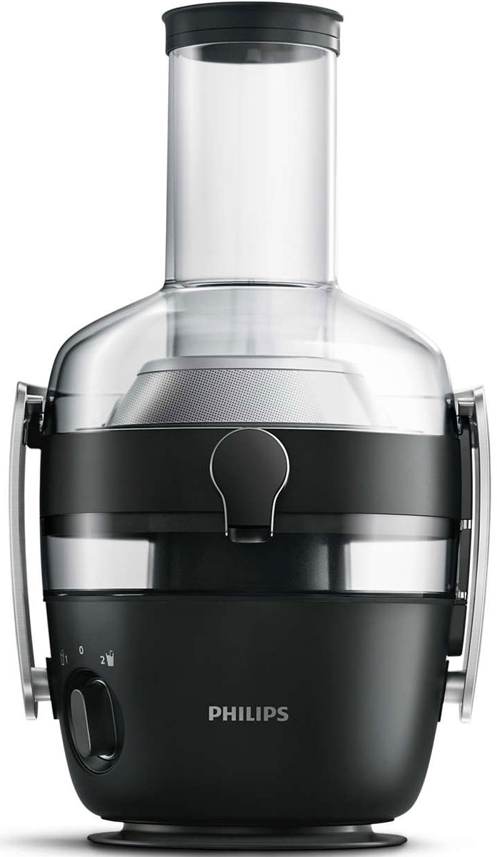 Philips HR1919/70 соковыжималкаHR1919/70 Philips HR1919/70 соковыжималкаHR1919/70Соковыжималка Philips HR1919/70 с большой камерой подачи.Благодаря встроенной системе капля-стоп вы можете приостановить приготовление сока, и при этом рабочее пространство всегда будет чистым и аккуратным. Чтобы включить систему капля-стоп, просто поверните носик. С помощью сита с полировкой оставшийся жмых можно легко удалить обычной губкой.Благодаря технологии FiberBoost вы можете с помощью одной кнопки выбрать любую консистенцию: от освежающего прозрачного до более густого сока, содержащего до 50% больше мякоти. Уникальное сочетание удобных в управлении режимов постоянной скорости и специально сконструированного сита позволяет регулировать объем мякоти, поэтому каждый сможет приготовить сок так, как ему нравится.Новый электродвигатель отличается более низким уровнем шума и вибрации, поэтому процесс приготовления сока становится более тихим.Функция предварительной очистки Philips обеспечивает быструю промывку соковыжималки после приготовления сока или в перерывах при обработке разных ингредиентов. Налив воду в толкатель, можно промыть прибор для удаления оставшегося жмыха.Благодаря круглой форме без углов и выемок весь жмых собирается в контейнере для мякоти.Экономьте время и готовьте сок еще быстрее. Большинство фруктов и овощей не придется резать перед тем, как добавить их в соковыжималку — просто поместите их в 80-мм камеру подачи XXL. Здоровое питание каждый день!Простая обработка даже самых твердых фруктов и овощей благодаря мощному электродвигателю 1000 Вт.