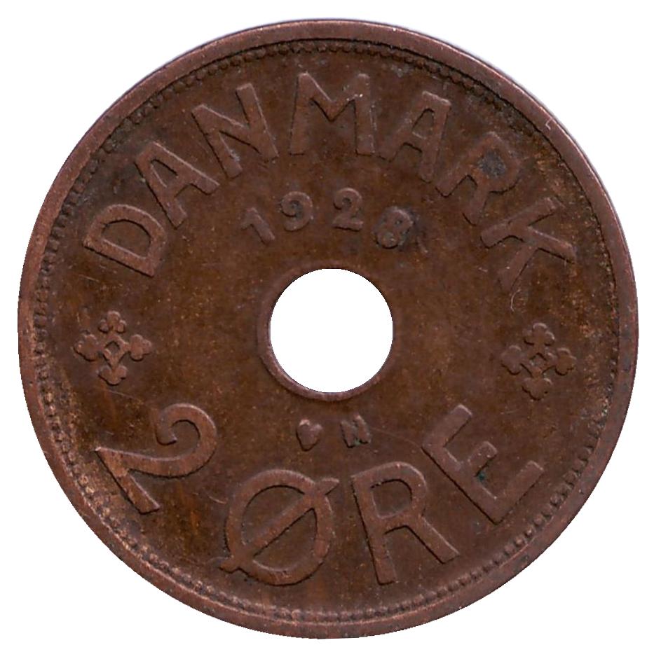 Монета номиналом 2 эре. Дания (N). 1928 год