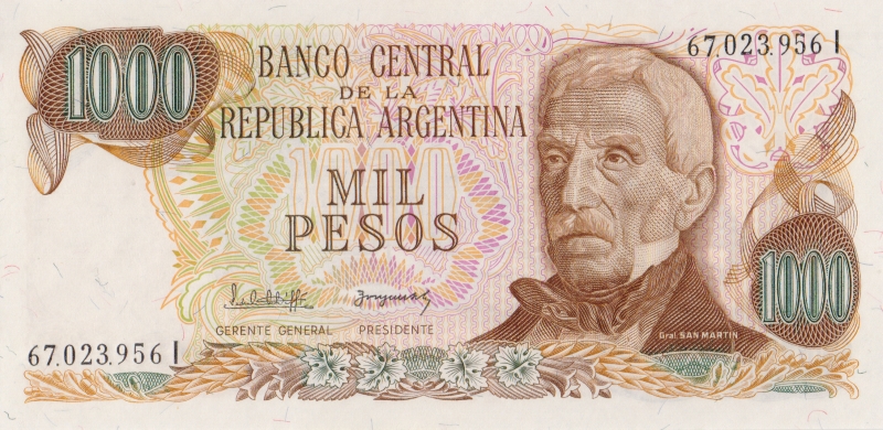 Банкнота номиналом 1000 песо. Аргентина, 1976-1983 гг.