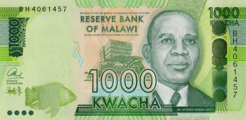 Банкнота номиналом 1000 квача. Малави, 2016 год