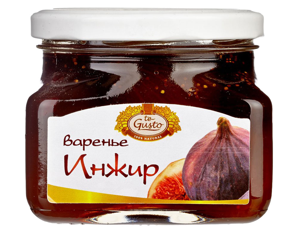 te Gusto Варенье из инжира, 430 г4657155300293 te Gusto Варенье из инжира, 430 г4657155300293Инжир (фига, винная ягода) субтропический листопадный фикус. В Средней Азии, на Кавказе и в Крыму выращивают в открытом грунте как ценное плодовое растение.Инжир обыкновенный - плодовое дерево семейства тутовых давно знают и любят люди. Ценят они его не только за вкусные и питательные качества, но и за лечебные. И хотя плоды инжира используются с глубокой древности, лишь сравнительно недавно было установлено, что в них содержится целый ряд биологически активных веществ, очень важных для нормального функционирования организма. Отвар плодов и варенье из них оказывают потогонное и жаропонижающее действие, улучшают пищеварение и имеют легкий слабительный эффект.